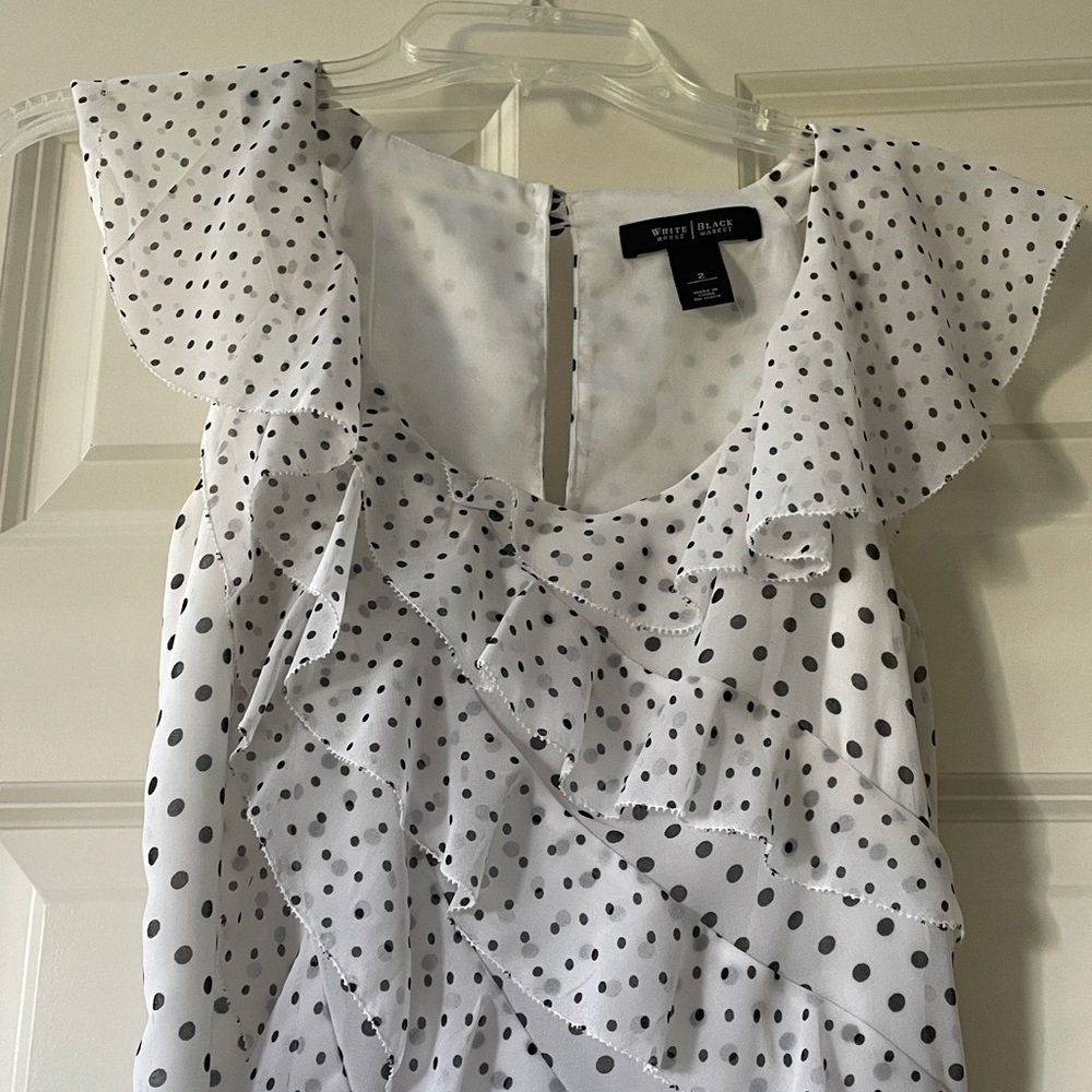 Express Black and White Polka Dot Ruffle Blouse - Picture 2 of 6